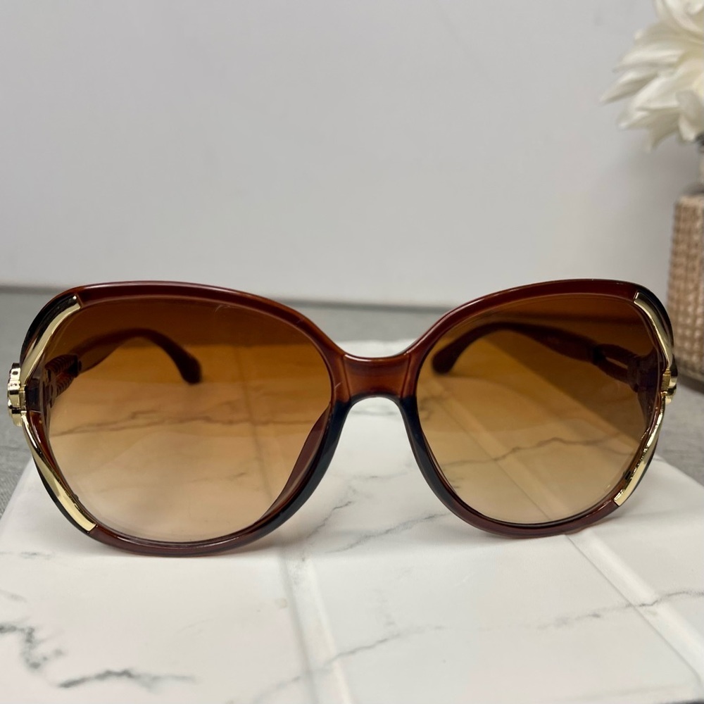 Brown & Gold Oversized Sunglasses Polarized New with Case - Picture 7 of 9